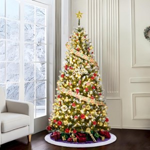 4.5/6/7.5/9FT Pre-Lit Christmas Tree with Pine Cones, Warm White Lights, Hinged Stand, PVC Holiday Decor - 1 of 4