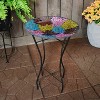 Sunnydaze Outdoor Garden Patio Bird Bath with Metal Stand and Multi-Colored Mosaic Petal Design Bowl - 14" - image 3 of 4