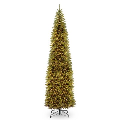 National Tree Company Artificial Pre-Lit Slim Christmas Tree, Green, Kingswood Fir, White Lights, Includes Stand, 10ft