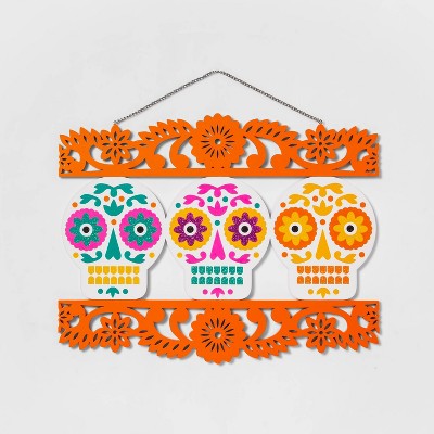 Día de Muertos Three Skulls Wood Hanging Wall Sign - Designed with Luis Fitch