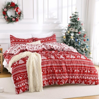 Christmas Reindeer Duvet Cover - Soft Brushed Microfiber Holiday Bedding Set with Zipper Closure (King Size, Christmas Reindeer)