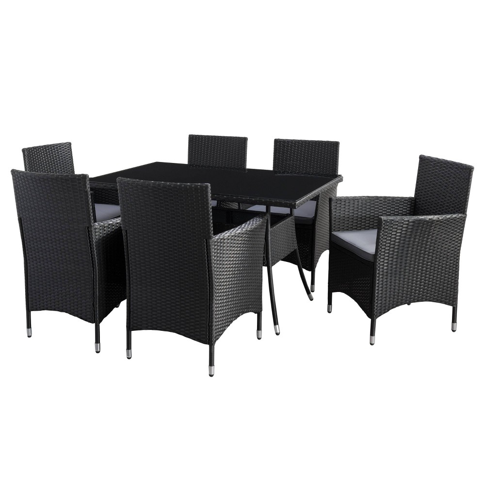 Photos - Garden Furniture CorLiving Parksville 7pc Rectangle Patio Dining Set with Cushions - Black/Gray - Cor 