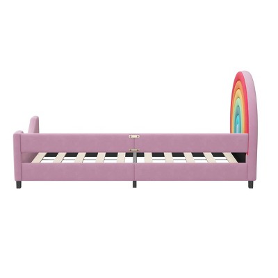 Twin Upholstered Rainbow Bed Frame, Velvet Kids Platform Bed with Slats, No Box Spring Needed - Baofuwish