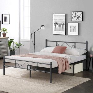 FurnitureR Full Size Metal Bed Frame with Headboard & Footboard, Platform Bed with Under Bed Storage, Noise-Free, No Box Spring Needed, Black - 1 of 4