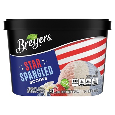 Breyers Strawberry, Vanilla & Blueberry Frozen Dairy Dessert Star Spangled Scoops Gluten Free - 48oz