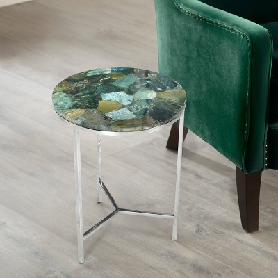 Foster Emerald Jasper Stone and Chrome Round Occasional Table