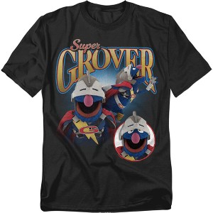 Men's Sesame Street Super Grover Bootleg Style T-Shirt, Black, 7X