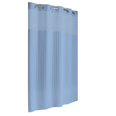 blue striped shower curtain