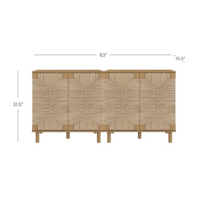 Beacon Light Brown Seagrass Console Table with Doors, Set of 2