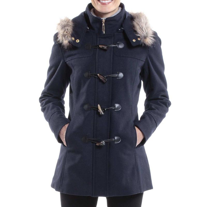 Alpine Swiss Duffy Womens Wool Coat Fur Trim Hooded Parka Jacket, 5 of 11