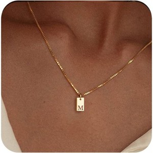 Personalized Initial Necklace: 14K Gold Plated Dainty Letter Name Pendant for Women, Custom Tag Jewelry - 1 of 4