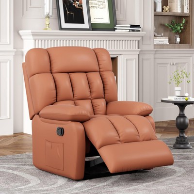 Lirago Brown Leather Recliner Chair with Footrest & Side Pocket-Adjustable Reclining Chair for Home