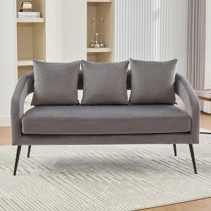 Hrinhom 53.7" W Loveseat Sofa,Modern Velvet Sofa Couch with Pillows and Metal Legs-CHARCOAL - 1 of 4
