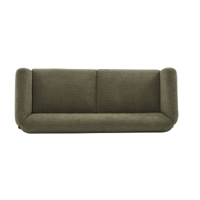 Olive Green Bouclé Fabric 3-Seater Sofa with Wood Legs