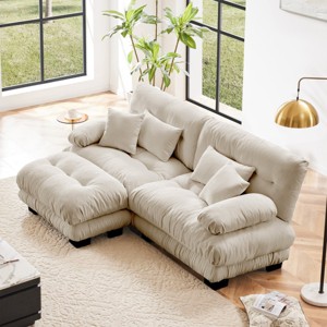Chenille 2 Seater Modular Sectional Sofa with Ottoman, Deep Seat and Bolster Arms, 94.4" for Living Room-3irtyhousy - 1 of 4