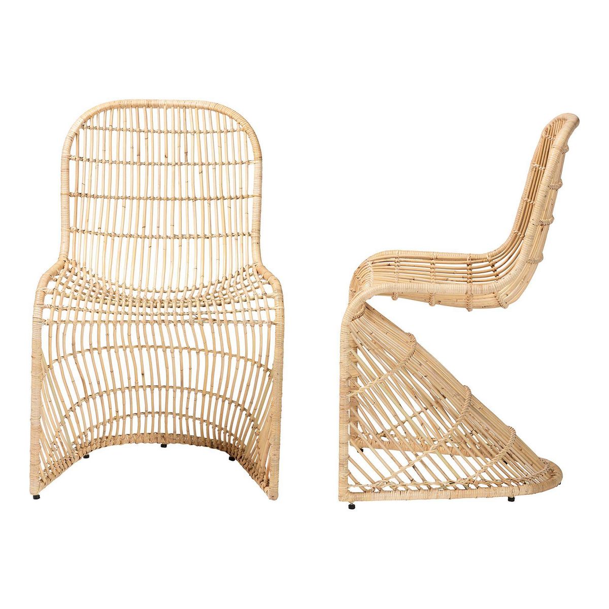 bali & pari Rosalba Bohemian Rattan 2  Piece S  Curve Dining Chair Set Light Honey - thumbnail 5