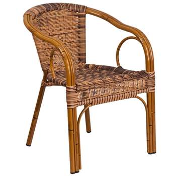 Merrick Lane Esna Series Stacking Rattan Patio Chair with Bamboo Look Aluminum Frame and Integrated Arms