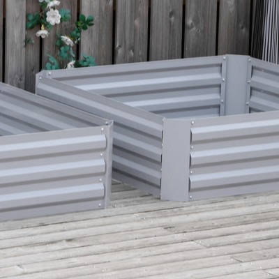 Gray Galvanized Steel Raised Garden Bed Planter Set