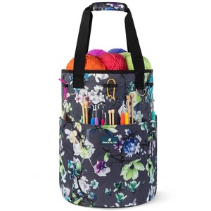 PAVILIA Knitting Bag Crochet Organizer, Yarn Storage Tote Accessories Supplies Project Case, Holder Grommets, Needles Hooks Essential - 1 of 4