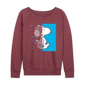 Women's - Peanuts - Snoopy Wire Frame Lightweight French Terry Wide Neck Long Sleeve Graphic Shirt - 1 of 4