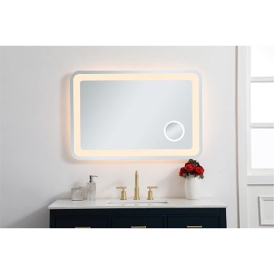 Glossy White LED Bathroom Mirror with Magnifier and Touch Sensor