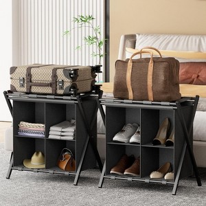 Heybly Luggage Rack for Guest Room, Set of 2, Folding Suitcase Stand with Fabric Storage Shelf - 1 of 4