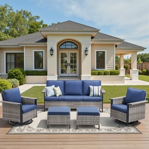 Buenhomino 6 Pieces Outdoor Patio Furniture Set, Rattan Wicker Swivel Rocker Chairs Sets with Ottomans, Sofa Couch, and Coffee Table - 1 of 4