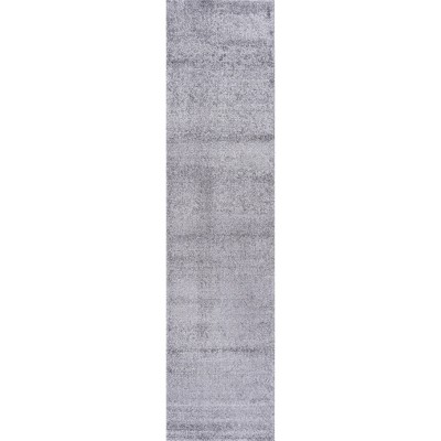 Gray Solid Synthetic Low-Pile Runner Rug, 2'x8'