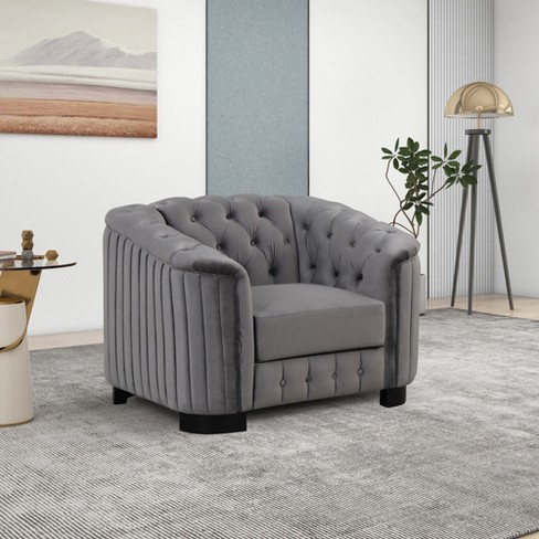 Modern Single Velvet Upholstered Accent Sofa Chair With Thick Removable  Cushion Gray-modernluxe : Target