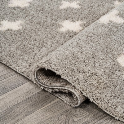 Gray and Ivory Geometric Shag Area Rug, 3x5 Feet