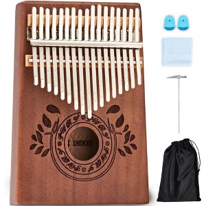 Unokki Kalimba 17 Key Thumb Piano, Lightweight & Durable Mahogany Mbira Chocolate Brown Tuning Hammer, Velvet Bag - 1 of 4