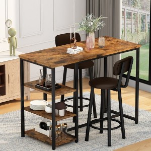 Hooseng Bar Table Set for 2, 3 Piece Bar Table Set, Bar Table and Chairs Set with PU Upholstery Stool and 3 Open Storage Shelves, Pub Table Set - 1 of 4