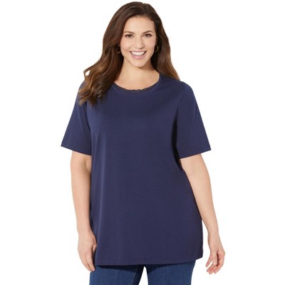 Catherines Women's Plus Size Suprema Crochet Trim Scoopneck