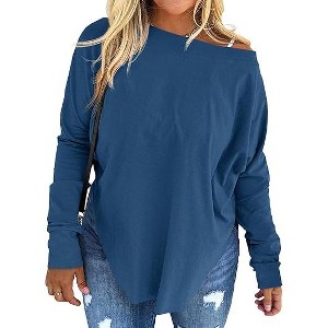 Imily Bela Women's Plus Size Off-Shoulder Long Sleeve Casual T-Shirt with Curved Hem - 1 of 4