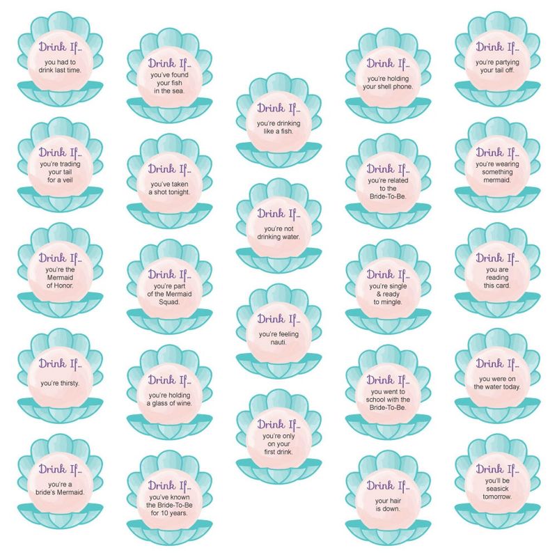 Big Dot of Happiness Drink If Game - Trading The Tail For A Veil - Mermaid Bachelorette Party or Bridal Shower Game Cards - 24 Count, 2 of 5