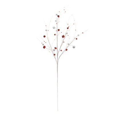 Festive Red and White Glittered Sleigh Bell Twig Spray Set