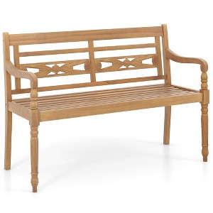 Tangkula 2-Person Garden Bench w/ Wide Backrest & Curved Armrests for Backyard - 1 of 4