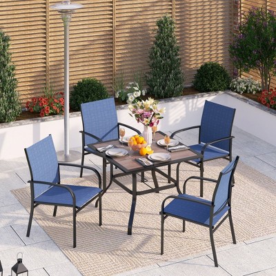 Captiva Designs 5pc Patio Dining Set with Slat-top Steel Table & Sling Fixed Chairs