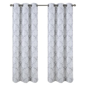 RT Designer Collection Kimber Embroidered Blackout Luxurious Decorative Grommet Curtain Panel White - 1 of 4