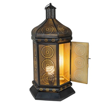 Black and Gold Moroccan Style Lantern Table Lamp