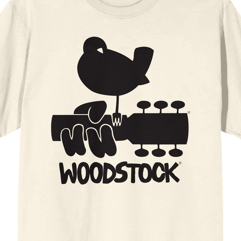 Woodstock Bird On Guitar Crew Neck Short Sleeve Natural Men's T-shirt, 2 of 4