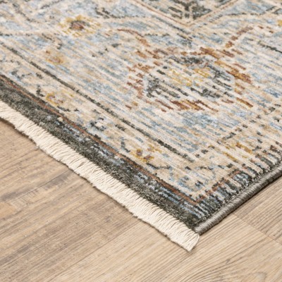 Large Gray and Blue Synthetic Traditional Area Rug