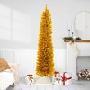 Northlight Pre-Lit Pencil Tinsel Artificial Christmas Tree - 6' - Gold - Clear Lights - Red Wire - 3 of 4