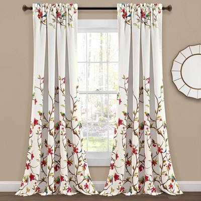 Set Of 2 Neela Birds Light Filtering Window Curtain Panels - Lush