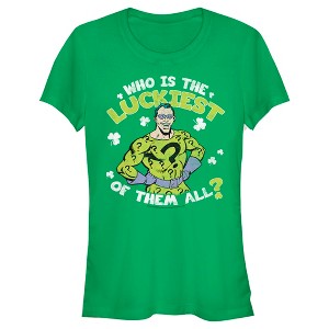 Juniors Womens Batman St. Patrick's Day Riddler Who is the Luckiest of Them All? T-Shirt - 1 of 4