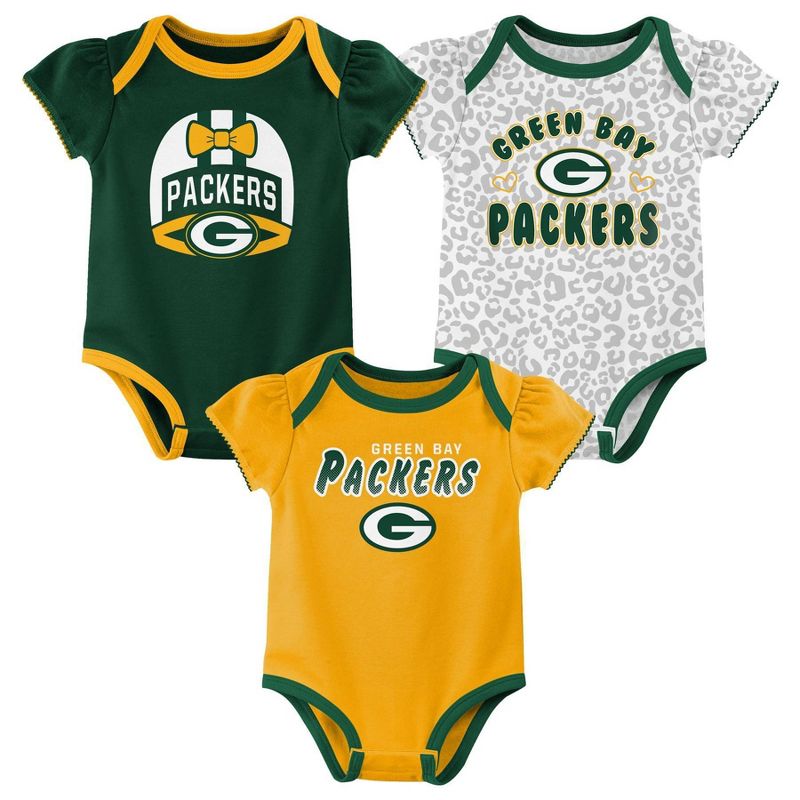 NFL Green Bay Packers Baby Girls&#39; Onesies 3pk Set, 1 of 5