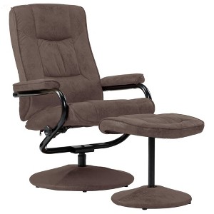 vidaXL Faux Suede Leather Swivel Recliner and Ottoman Set - Adjustable Backrest, Easy-to-Clean Brown Leatherette Upholstered Armchair - 1 of 4