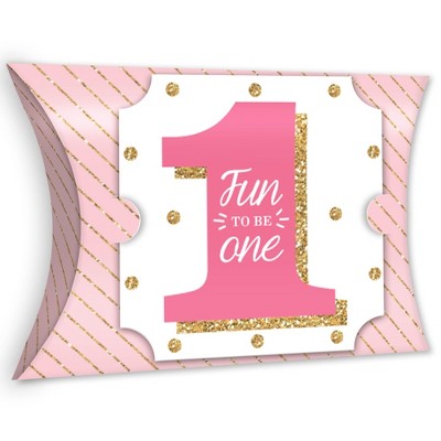 Big Dot of Happiness 1st Birthday Girl - Fun to be One - Favor Gift Boxes - First Birthday Party Large Pillow Boxes - Set of 12