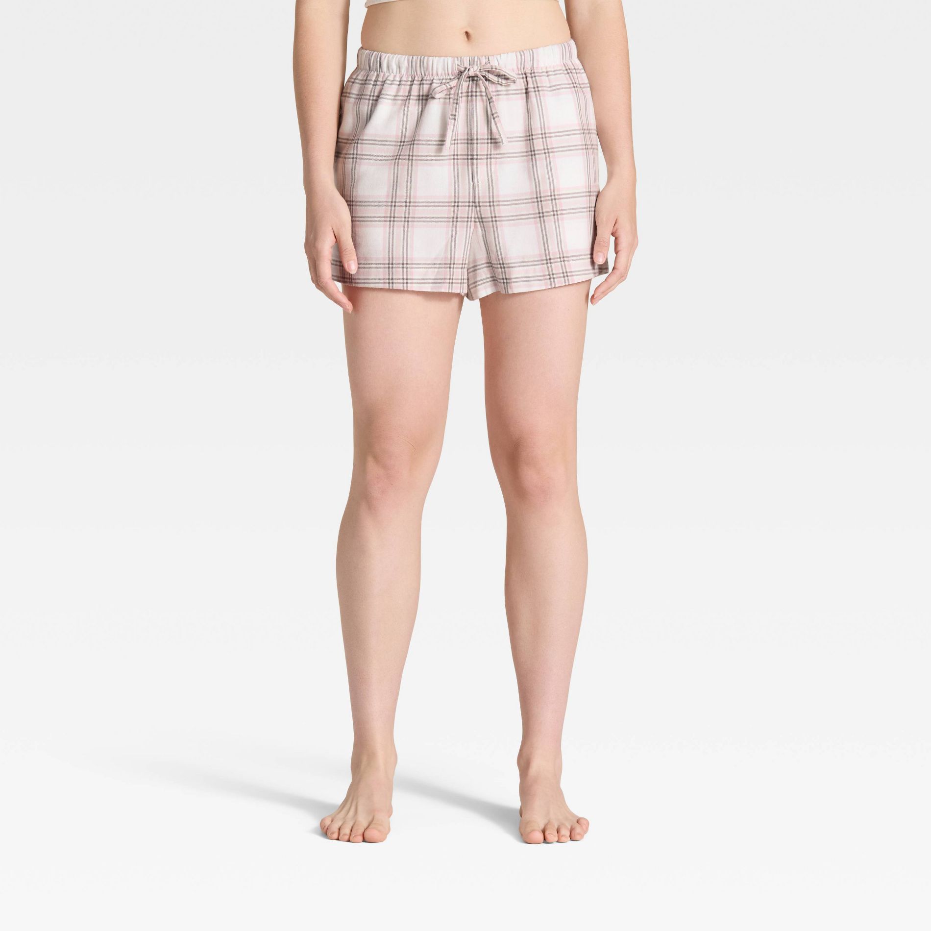 Women's Plaid Flannel Pajama Shorts - Auden™ Neutral Pink M