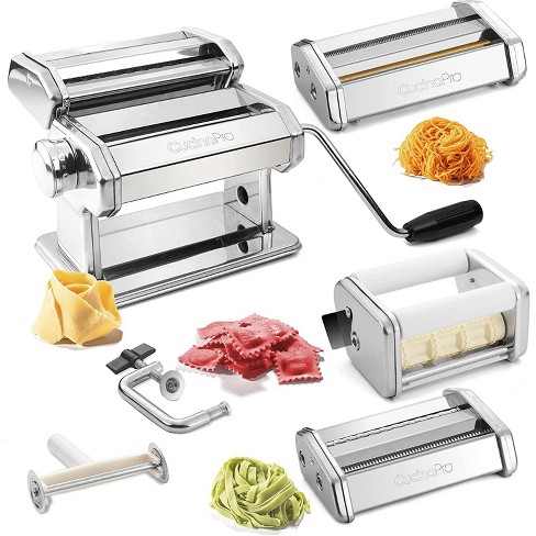 Pasta Maker Deluxe Set 5 Pc Steel Machine W Spaghetti Fettuccini Roller Angel Hair Ravioli Noodle Lasagnette Cutter Attachments Hand Crank Clamp Target